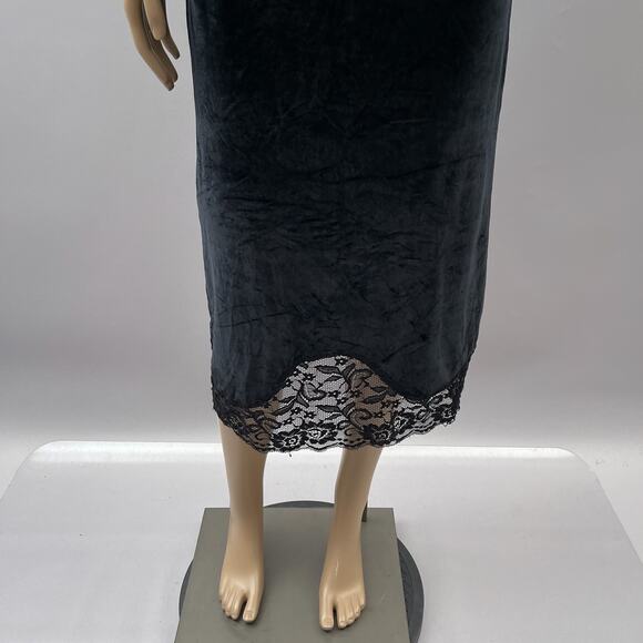 Sandro Paris Dress Women 2 Black Velvet Midi Lace Trim Slip Party Cocktail Goth - Picture 3 of 12
